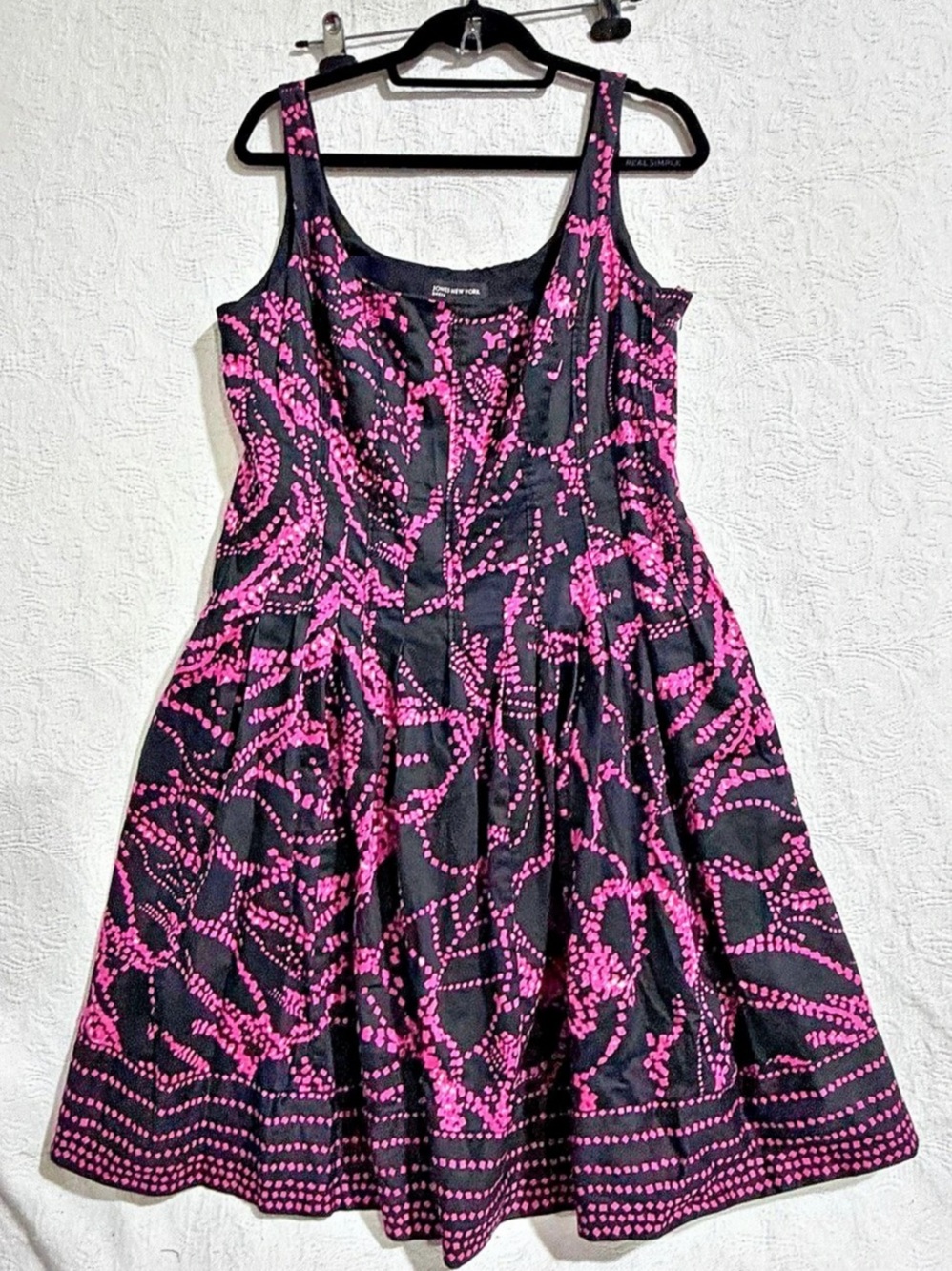 Jones New York Geometric Midi Dress in Black & Pink Size 16W Like New